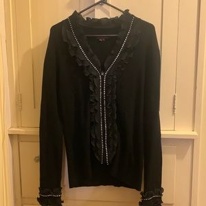 Fontana Black Zip Down Sweater w/ Sequins Size XL